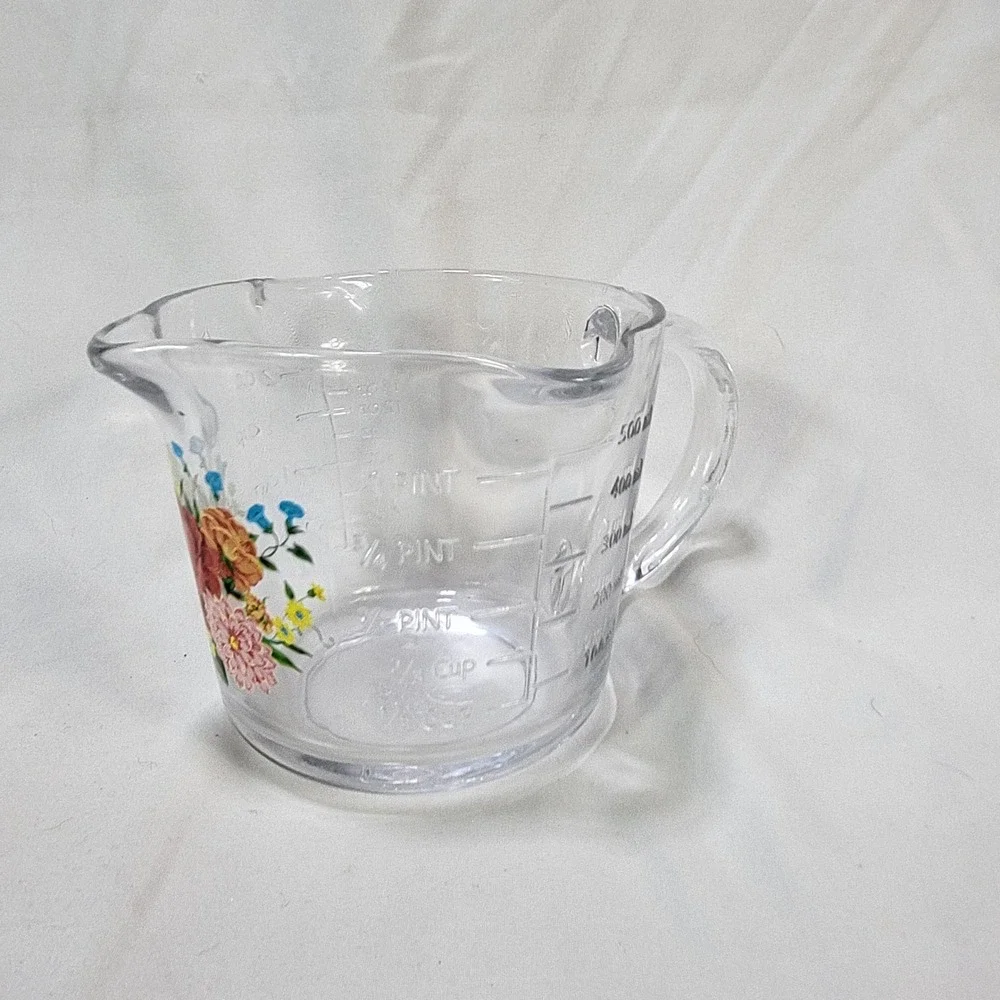 Pioneer Woman Glass Measuring Cup Pint Triple Pour Spout 2 Cup Sweet Rose Flower